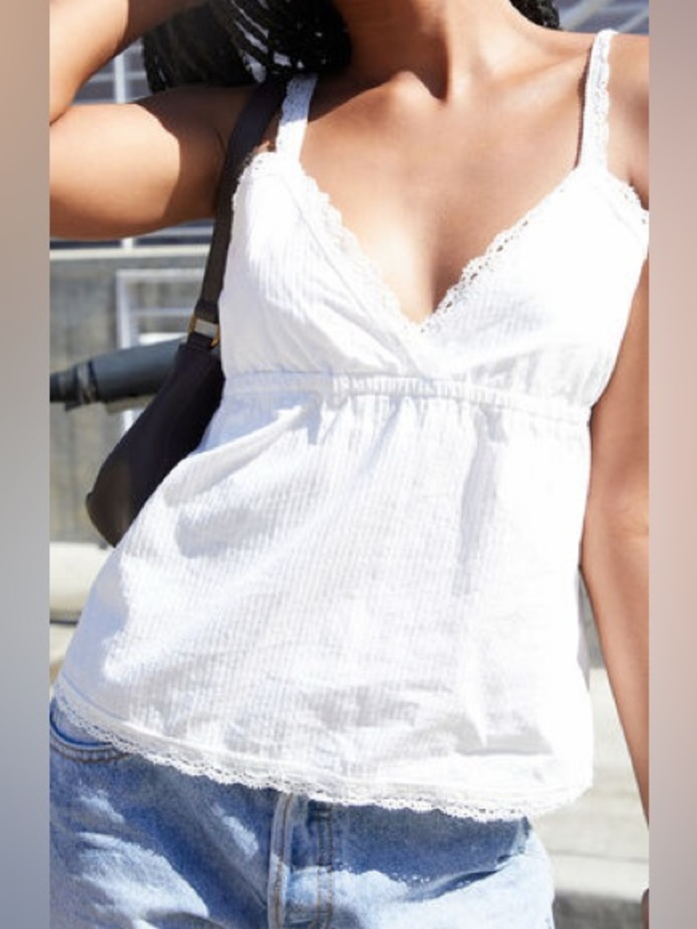 Brandy Melville White Pinstripe Lace Camisole Tank